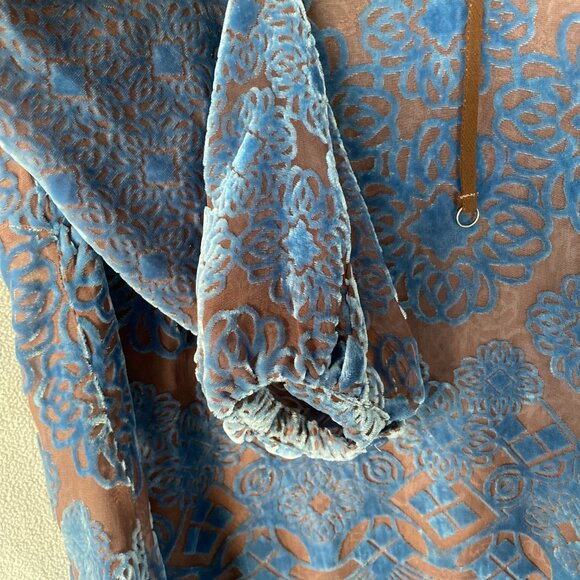 Hale Bob Blue Burnout Velvet Sheer Boho Blouse Size XS | Long Sleeve Peasant Top - Picture 4 of 7